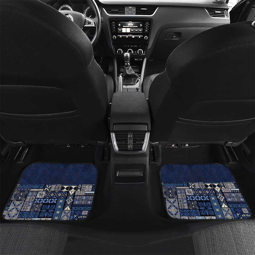 Samoa Siapo Polynesian Art Car Mats Tropical Flowers and Tatau Pattern Navy