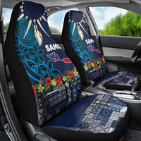 Samoa Siapo Polynesian Art Car Seat Cover Tropical Flowers and Tatau Pattern Navy