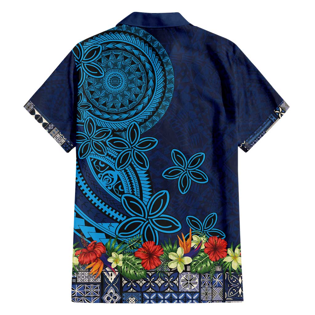 Samoa Siapo Polynesian Art Family Matching Puletasi and Hawaiian Shirt Tropical Flowers and Tatau Pattern Navy