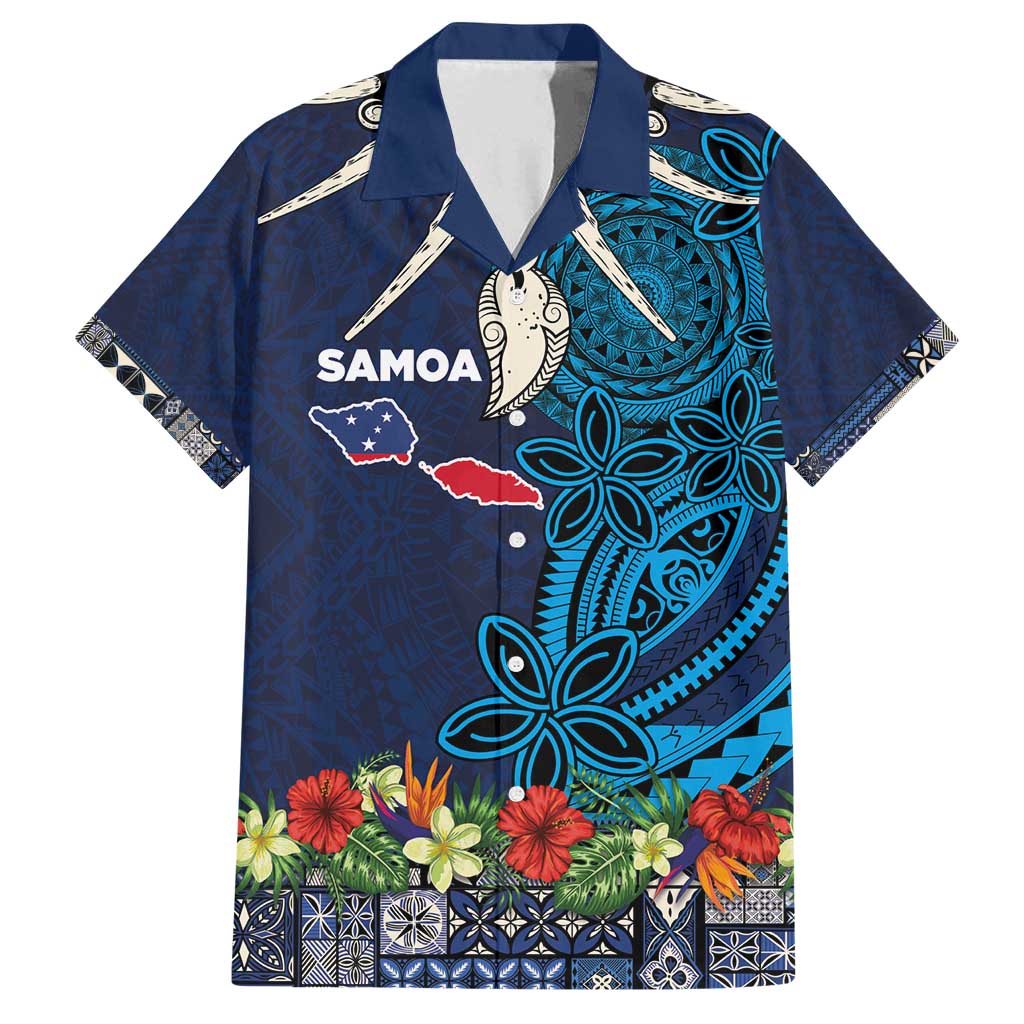 Samoa Siapo Polynesian Art Family Matching Summer Maxi Dress and Hawaiian Shirt Tropical Flowers and Tatau Pattern Navy