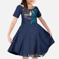 Samoa Siapo Polynesian Art Family Matching Tank Maxi Dress and Hawaiian Shirt Tropical Flowers and Tatau Pattern Navy