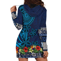Samoa Siapo Polynesian Art Hoodie Dress Tropical Flowers and Tatau Pattern Navy