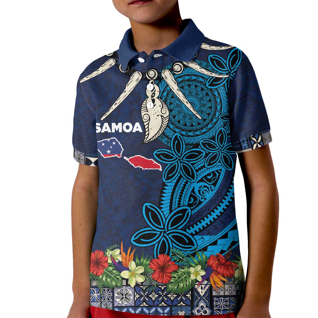 Samoa Siapo Polynesian Art Kid Polo Shirt Tropical Flowers and Tatau Pattern Navy LT03 Kid Navy - Polynesian Pride