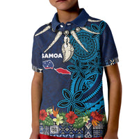 Samoa Siapo Polynesian Art Kid Polo Shirt Tropical Flowers and Tatau Pattern Navy LT03 Kid Navy - Polynesian Pride