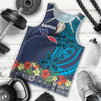 Samoa Siapo Polynesian Art Men Tank Top Tropical Flowers and Tatau Pattern Navy