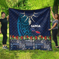Samoa Siapo Polynesian Art Quilt Tropical Flowers and Tatau Pattern Navy