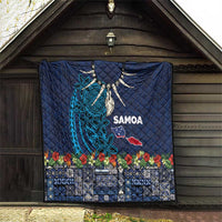 Samoa Siapo Polynesian Art Quilt Tropical Flowers and Tatau Pattern Navy