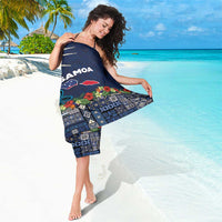 Samoa Siapo Polynesian Art Sarong Tropical Flowers and Tatau Pattern Navy