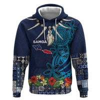 Samoa Siapo Polynesian Art Zip Hoodie Tropical Flowers and Tatau Pattern Navy