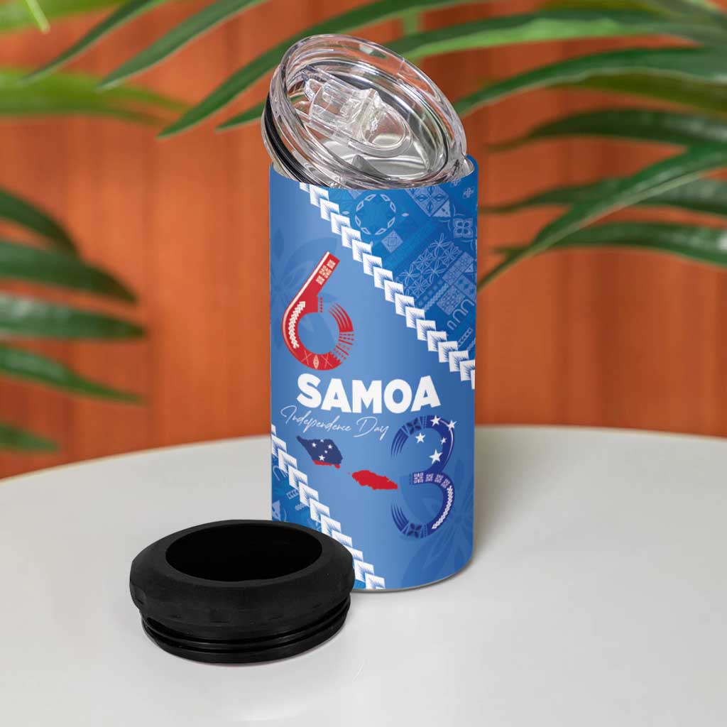Samoa Independence Day 4 in 1 Can Cooler Tumbler Anniversary 63th-Siapo Art