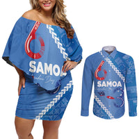 Samoa Independence Day Couples Matching Off Shoulder Short Dress and Long Sleeve Button Shirt Anniversary 63th-Siapo Art