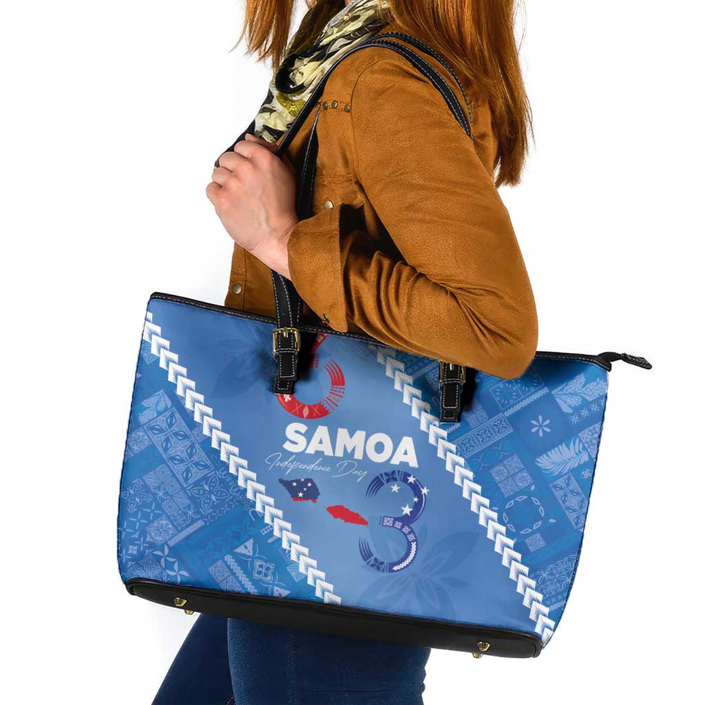 Samoa Independence Day Leather Tote Bag Anniversary 63th-Siapo Art