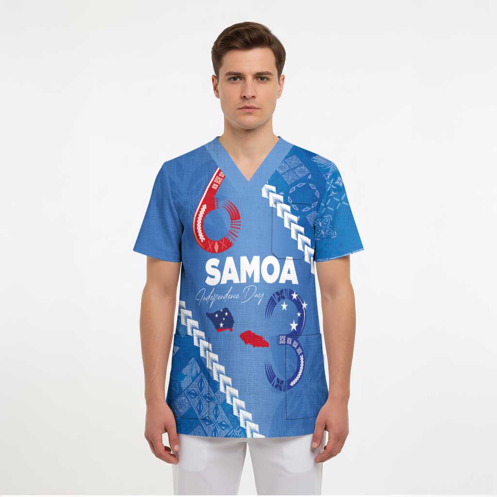 Samoa Independence Day Scrub Top Anniversary 63th-Siapo Art - Polynesian Pride