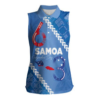 Samoa Independence Day Women Sleeveless Polo Shirt Anniversary 63th-Siapo Art LT03 Female Blue - Polynesian Pride