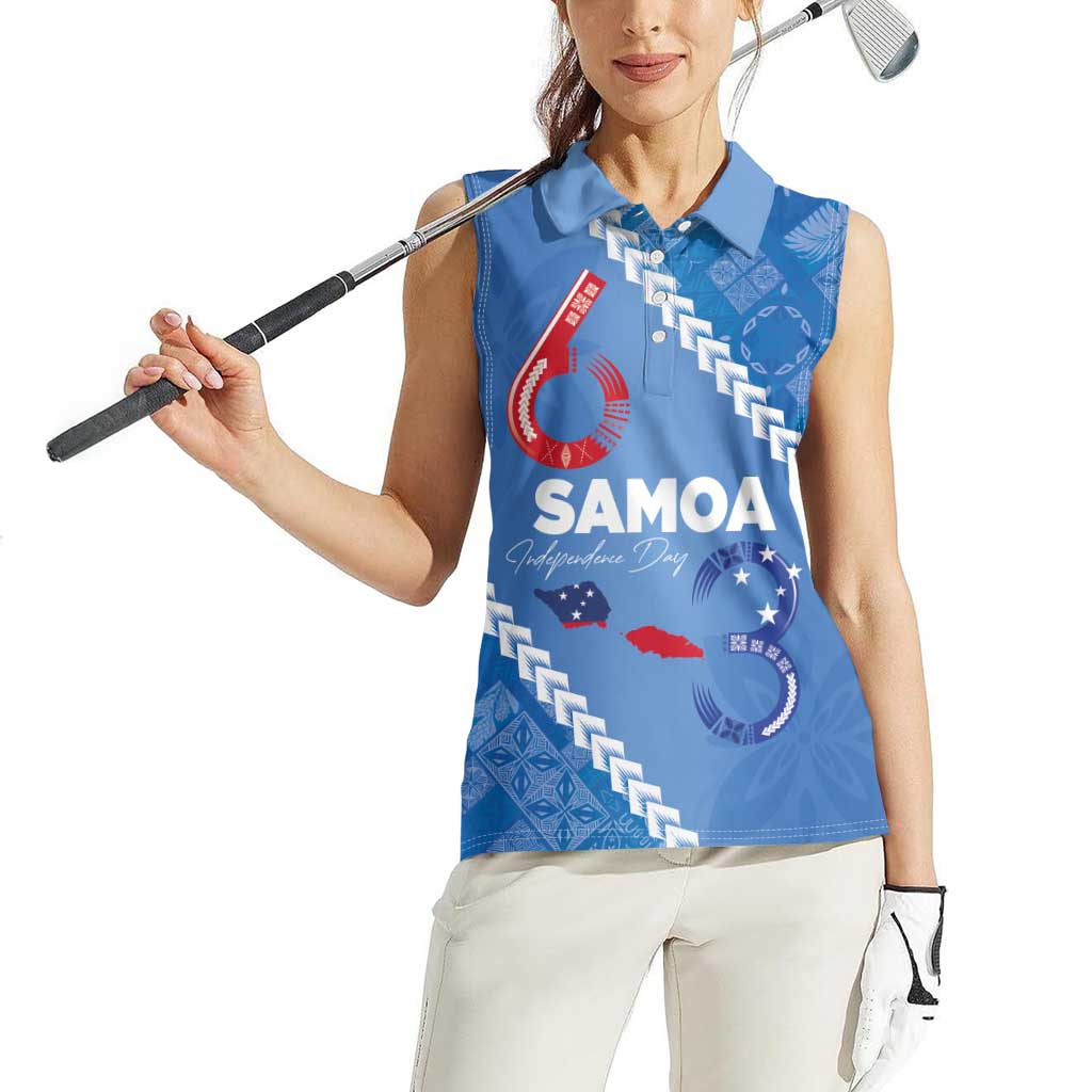 Samoa Independence Day Women Sleeveless Polo Shirt Anniversary 63th-Siapo Art LT03 - Polynesian Pride
