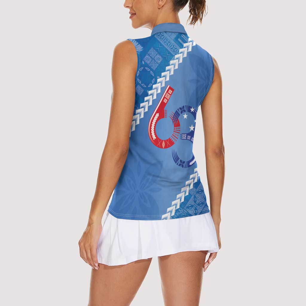 Samoa Independence Day Women Sleeveless Polo Shirt Anniversary 63th-Siapo Art LT03 - Polynesian Pride