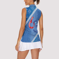 Samoa Independence Day Women Sleeveless Polo Shirt Anniversary 63th-Siapo Art LT03 - Polynesian Pride