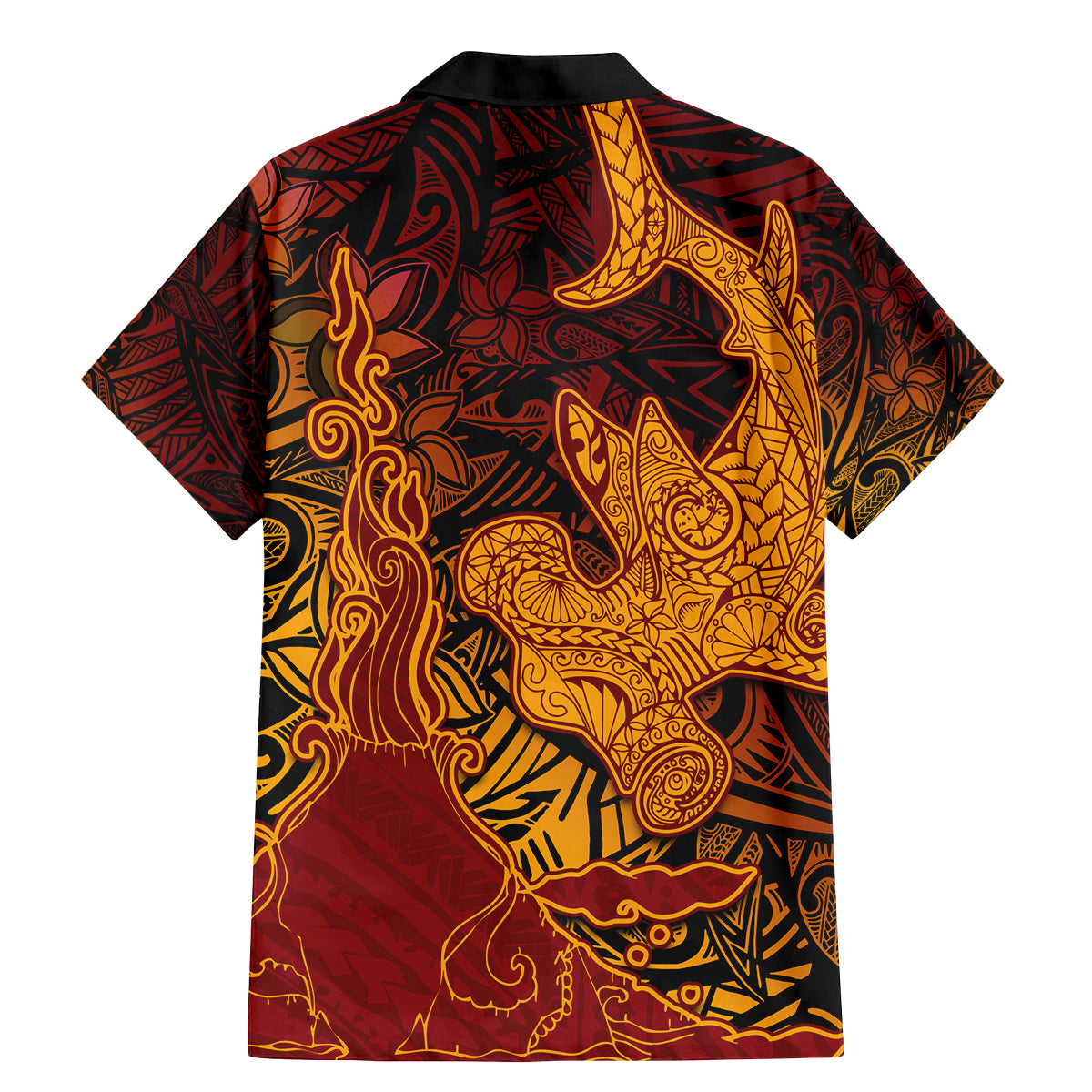 Hawaiian Volcano and Shark Family Matching Mermaid Dress and Hawaiian Shirt Polynesian and Hibiscus Pattern Lava Color