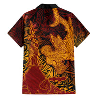 Hawaiian Volcano and Shark Family Matching Tank Maxi Dress and Hawaiian Shirt Polynesian and Hibiscus Pattern Lava Color