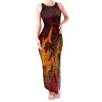 Hawaiian Volcano and Shark Family Matching Tank Maxi Dress and Hawaiian Shirt Polynesian and Hibiscus Pattern Lava Color