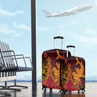 Hawaiian Volcano and Shark Luggage Cover Polynesian and Hibiscus Pattern Lava Color