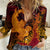 Hawaiian Volcano and Shark Women Casual Shirt Polynesian and Hibiscus Pattern Lava Color