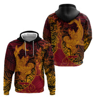 Hawaiian Volcano and Shark Zip Hoodie Polynesian and Hibiscus Pattern Lava Color