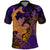 Hawaiian Volcano and Shark Polo Shirt Polynesian and Hibiscus Pattern Purple Yellow Gradient