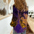Hawaiian Volcano and Shark Women Casual Shirt Polynesian and Hibiscus Pattern Purple Yellow Gradient