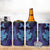 Hawaiian Volcano and Shark 4 in 1 Can Cooler Tumbler Polynesian and Hibiscus Pattern Purple Cyan Gradient