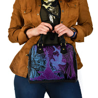 Hawaiian Volcano and Shark Shoulder Handbag Polynesian and Hibiscus Pattern Violet Gradient