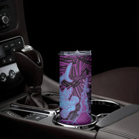 Hawaiian Volcano and Shark Skinny Tumbler Polynesian and Hibiscus Pattern Violet Gradient