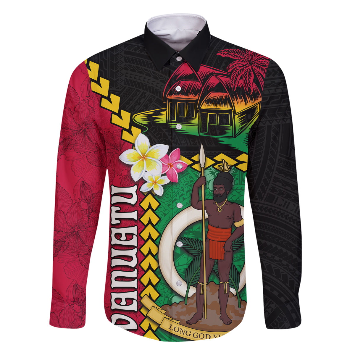 Vanuatu Nakamal and Plumeria Flowers Family Matching Mermaid Dress and Hawaiian Shirt Polynesian Pattern