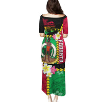 Vanuatu Nakamal and Plumeria Flowers Family Matching Puletasi and Hawaiian Shirt Polynesian Pattern