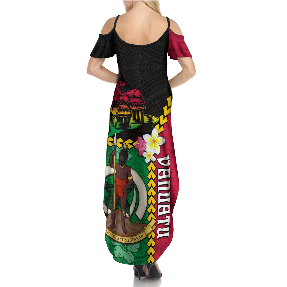 Vanuatu Nakamal and Plumeria Flowers Family Matching Summer Maxi Dress and Hawaiian Shirt Polynesian Pattern