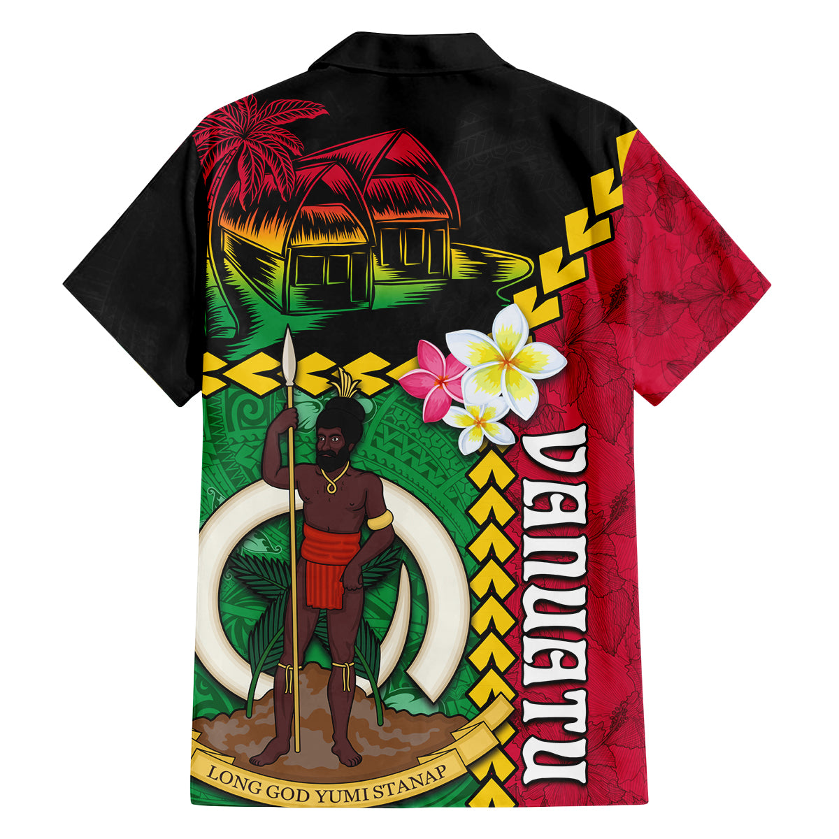 Vanuatu Nakamal and Plumeria Flowers Family Matching Tank Maxi Dress and Hawaiian Shirt Polynesian Pattern