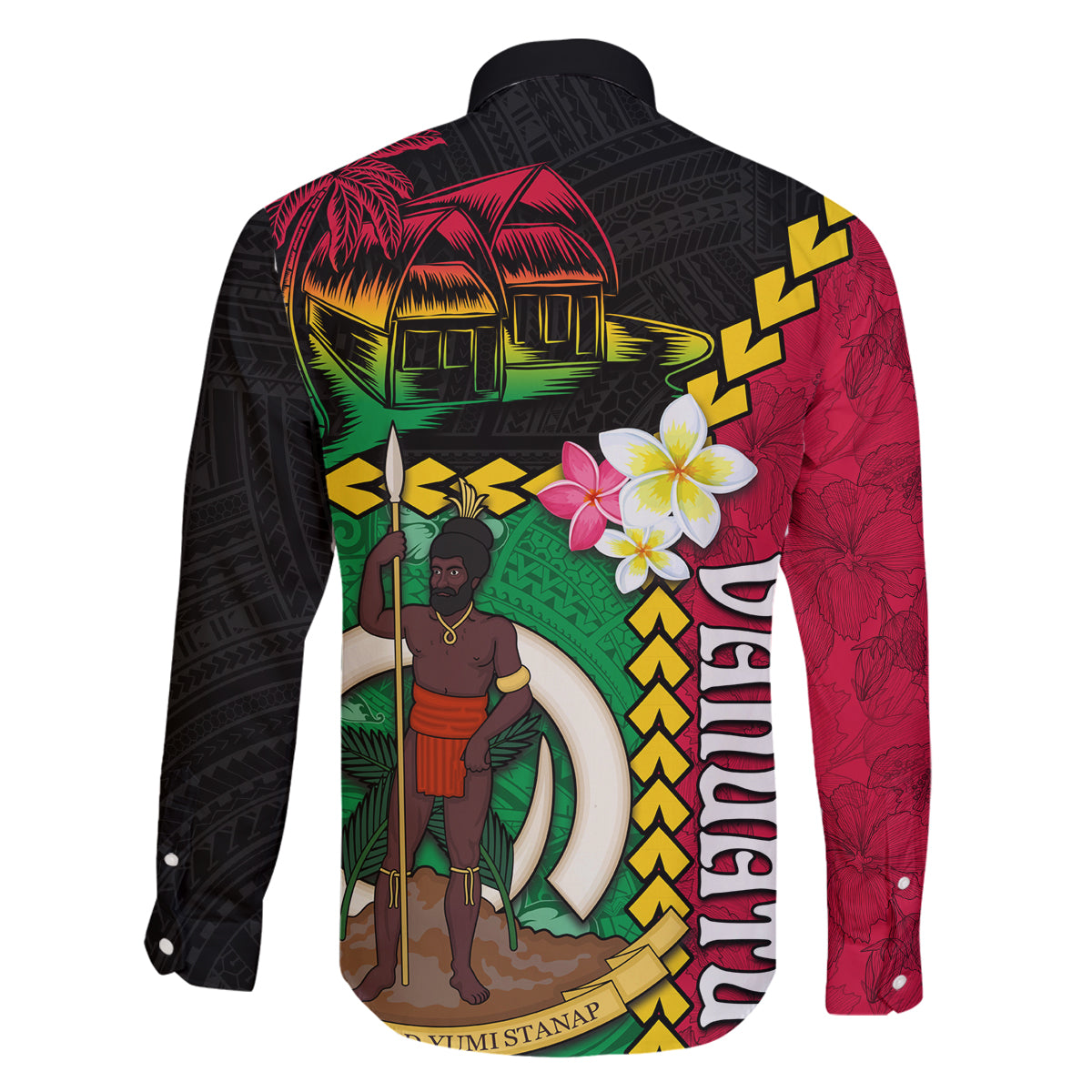Vanuatu Nakamal and Plumeria Flowers Family Matching Tank Maxi Dress and Hawaiian Shirt Polynesian Pattern