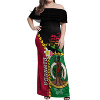 Vanuatu Nakamal and Plumeria Flowers Off Shoulder Maxi Dress Polynesian Pattern LT03 Women Black - Polynesian Pride