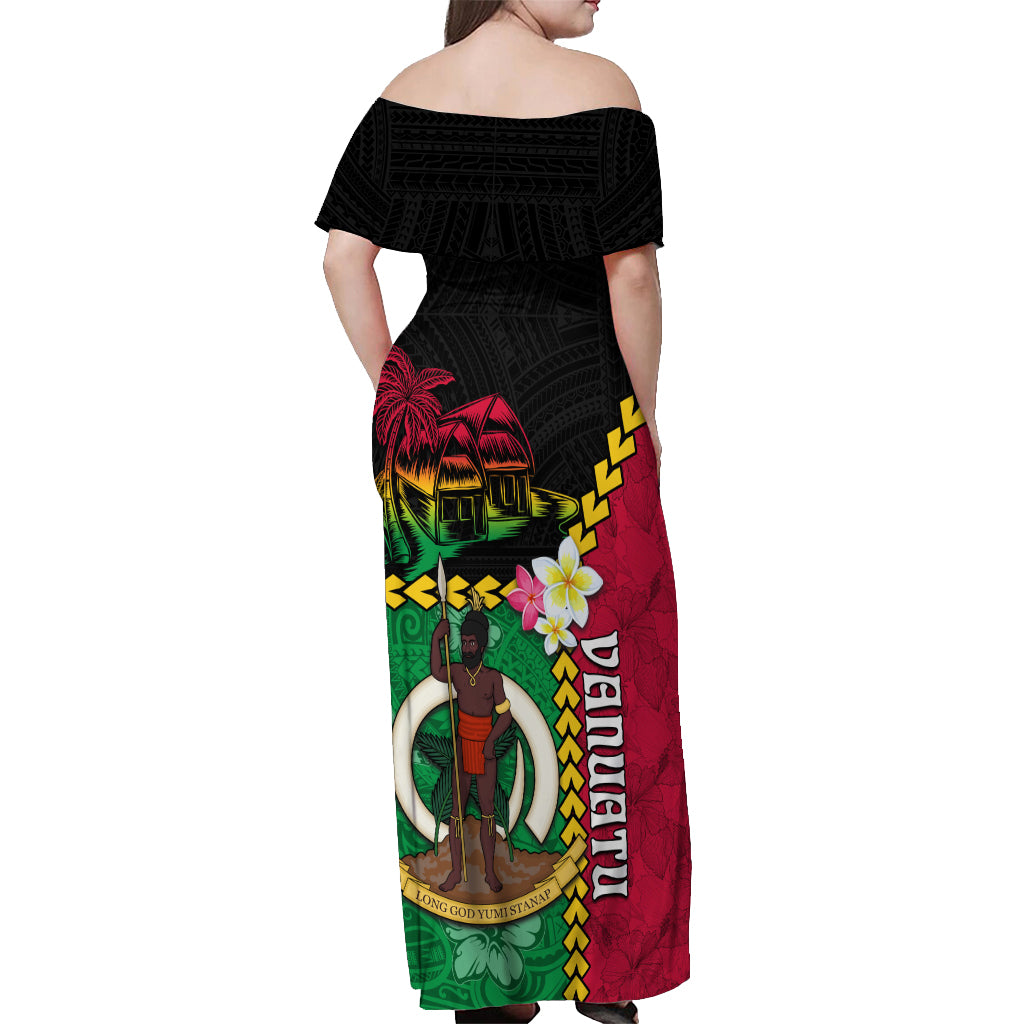 Vanuatu Nakamal and Plumeria Flowers Off Shoulder Maxi Dress Polynesian Pattern LT03 - Polynesian Pride