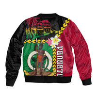 Vanuatu Nakamal and Plumeria Flowers Sleeve Zip Bomber Jacket Polynesian Pattern