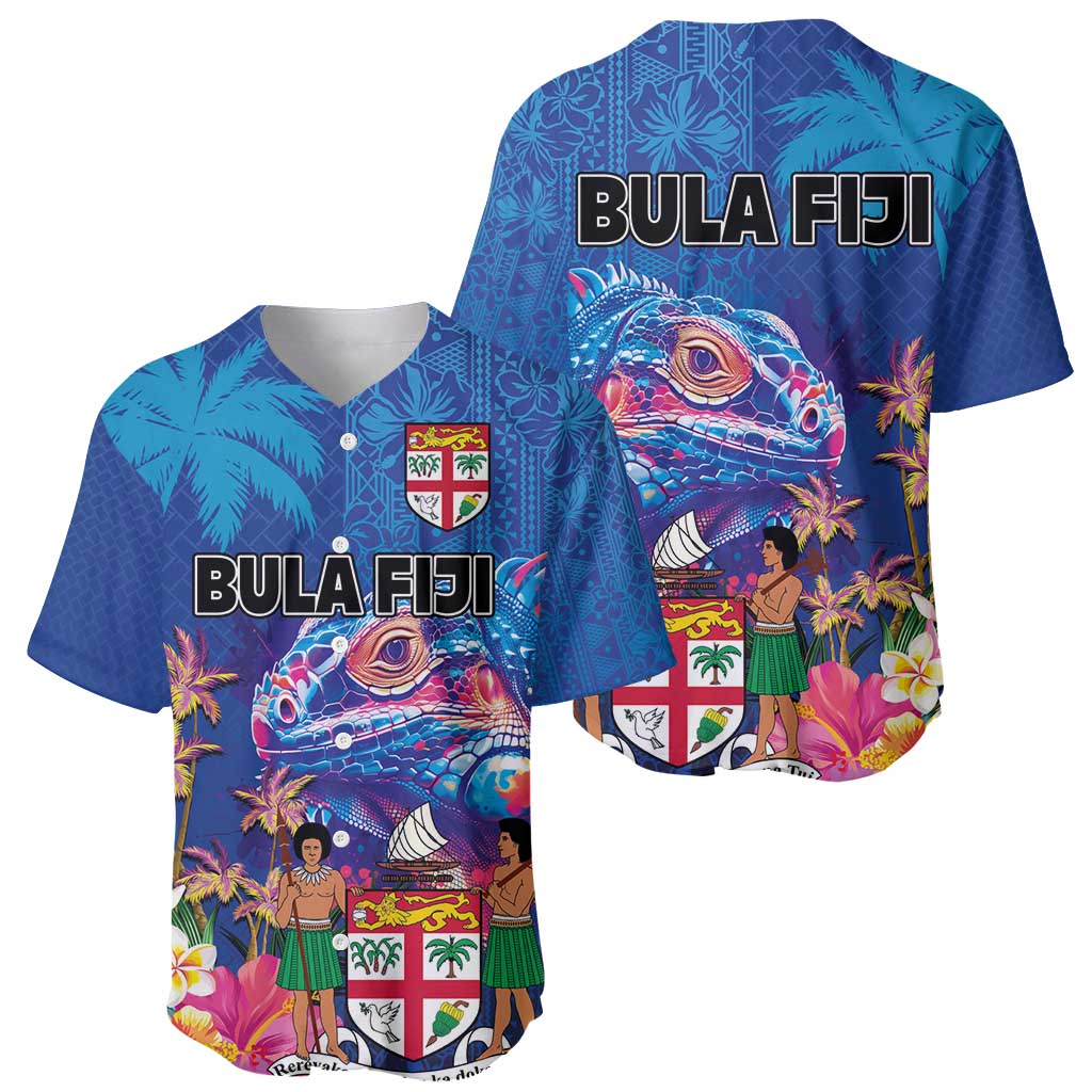 Fiji Bula Baseball Jersey Tropical Plants with Palm Tree and Iguana Colorful