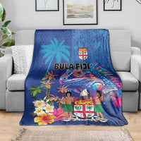Fiji Bula Blanket Tropical Plants with Palm Tree and Iguana Colorful