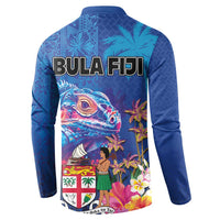 Fiji Bula Button Sweatshirt Tropical Plants with Palm Tree and Iguana Colorful