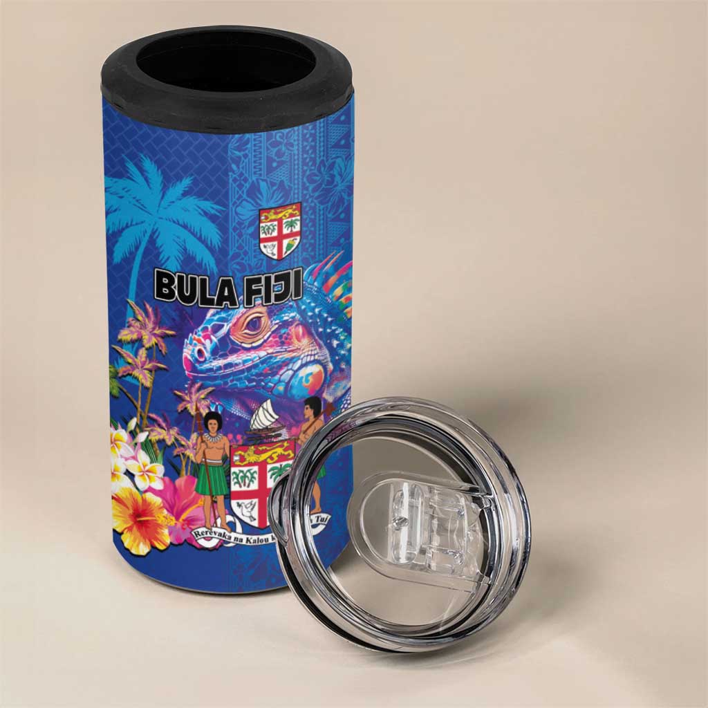 Fiji Bula 4 in 1 Can Cooler Tumbler Tropical Plants with Palm Tree and Iguana Colorful