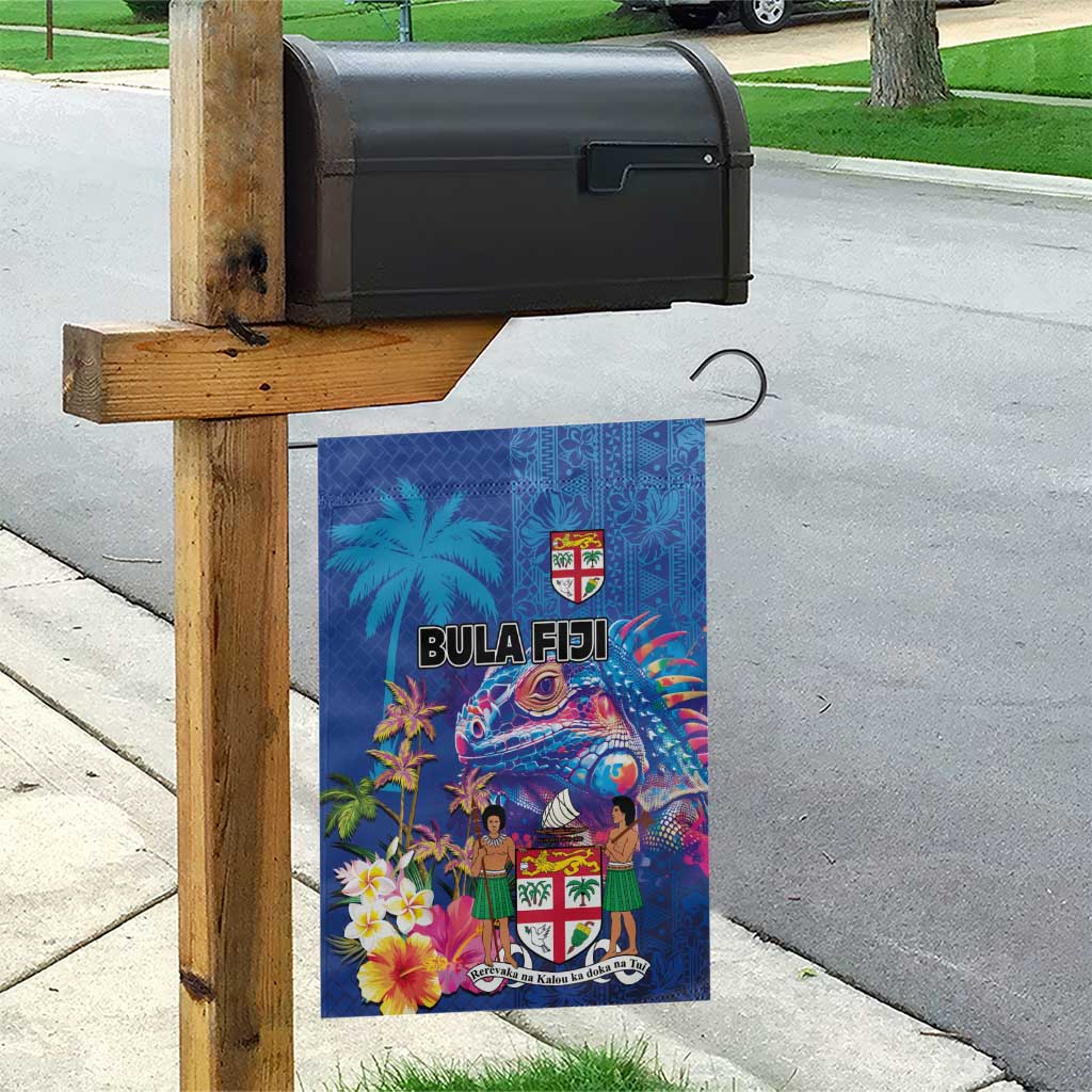 Fiji Bula Garden Flag Tropical Plants with Palm Tree and Iguana Colorful