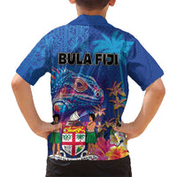 Fiji Bula Hawaiian Shirt Tropical Plants with Palm Tree and Iguana Colorful