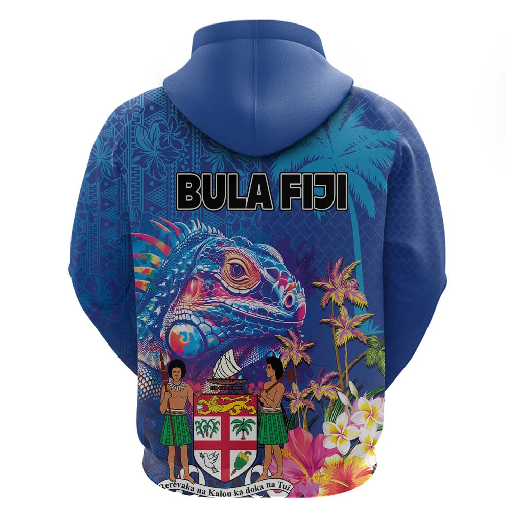 Fiji Bula Hoodie Tropical Plants with Palm Tree and Iguana Colorful