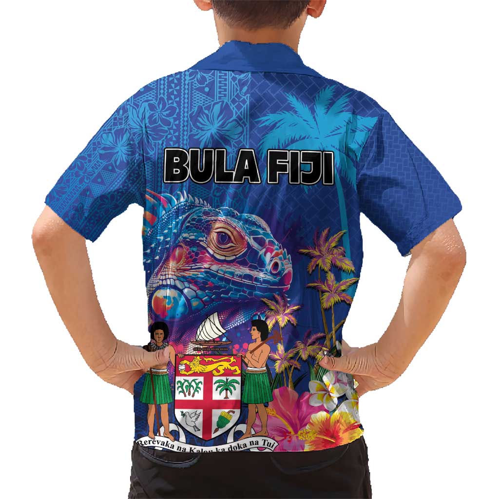 Fiji Bula Kid Hawaiian Shirt Tropical Plants with Palm Tree and Iguana Colorful