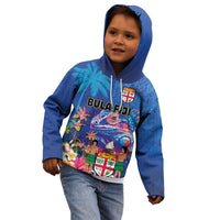 Fiji Bula Kid Hoodie Tropical Plants with Palm Tree and Iguana Colorful