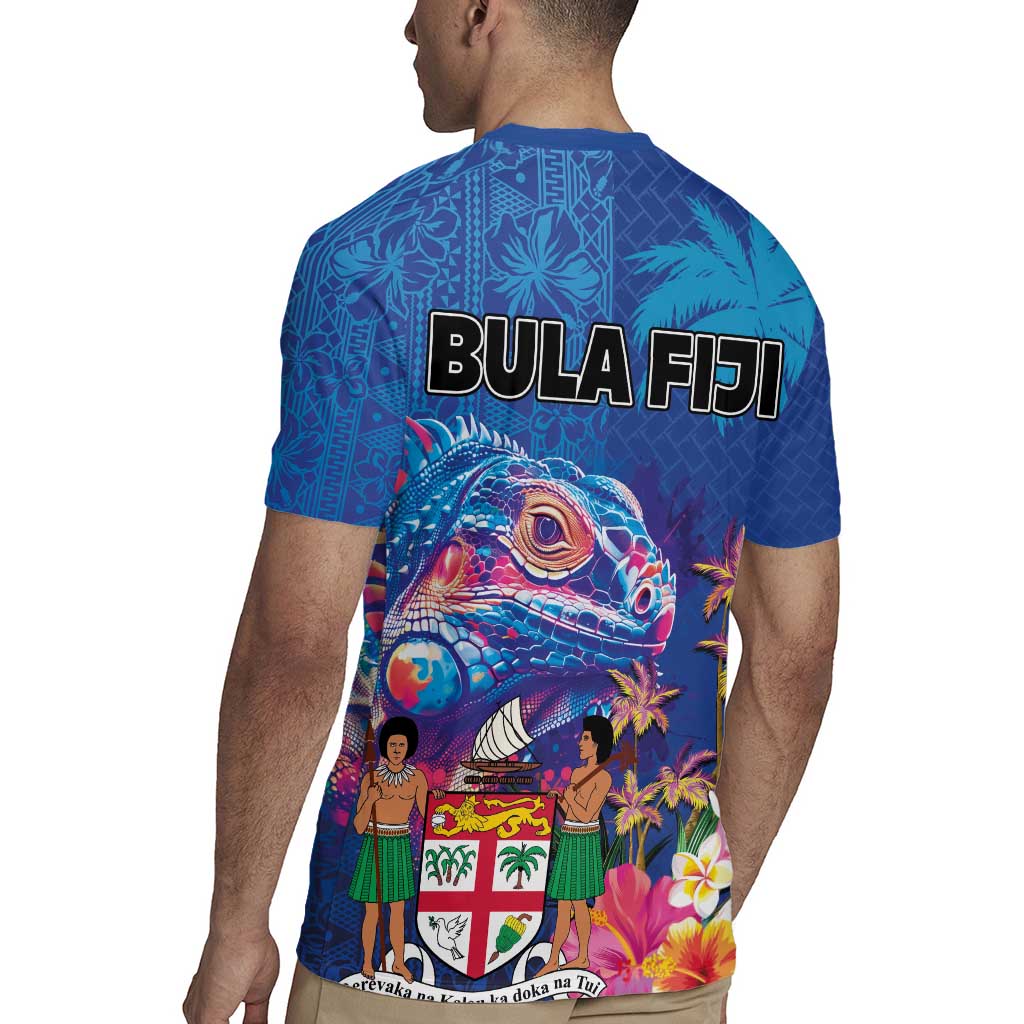 Fiji Bula Rugby Jersey Tropical Plants with Palm Tree and Iguana Colorful